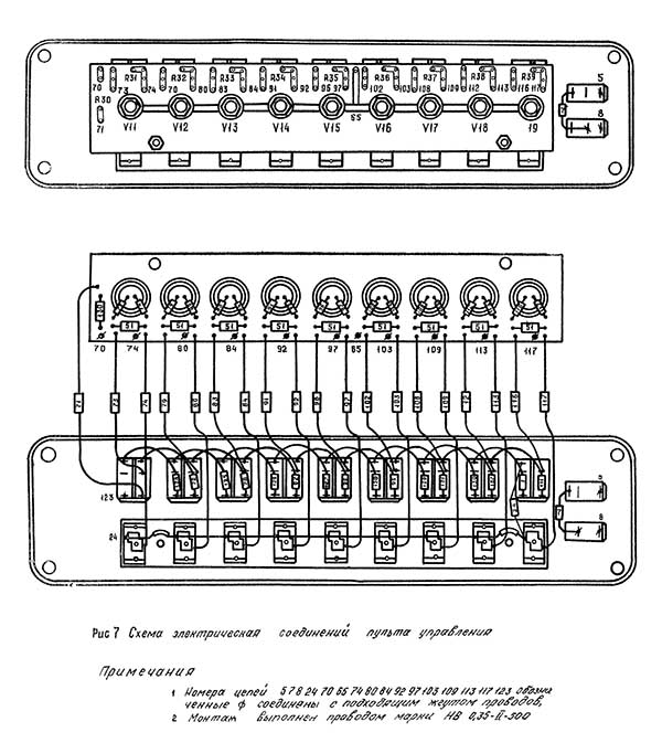 Схема електрична з'єднань пульта керування токарно-гвинторізного верстата ФТ-11 Схема електрична з'єднань пульта керування токарно-гвинторізного верстата ФТ-11